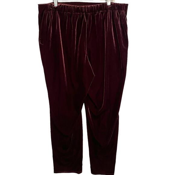 Marla Wynne Plum Velvet High Waisted Pants Womens XL Pull-on Pleated Velour - Picture 4 of 10
